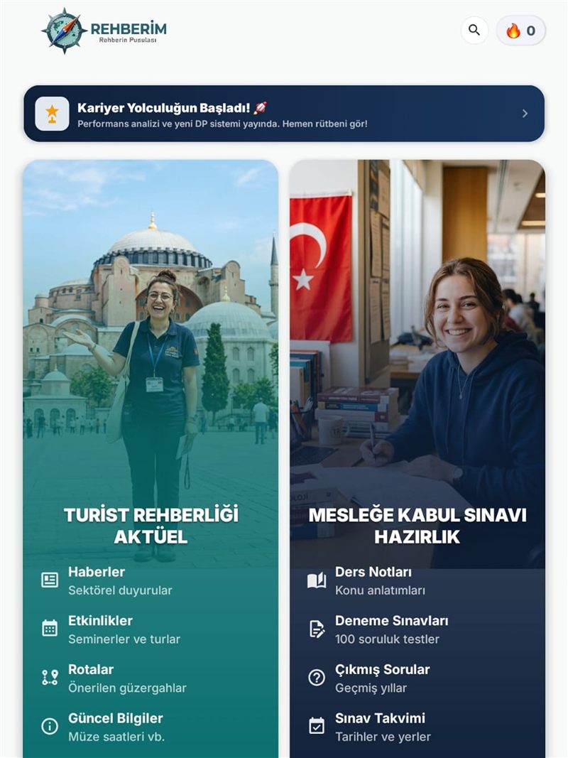Rehberim ana sayfa ekranı