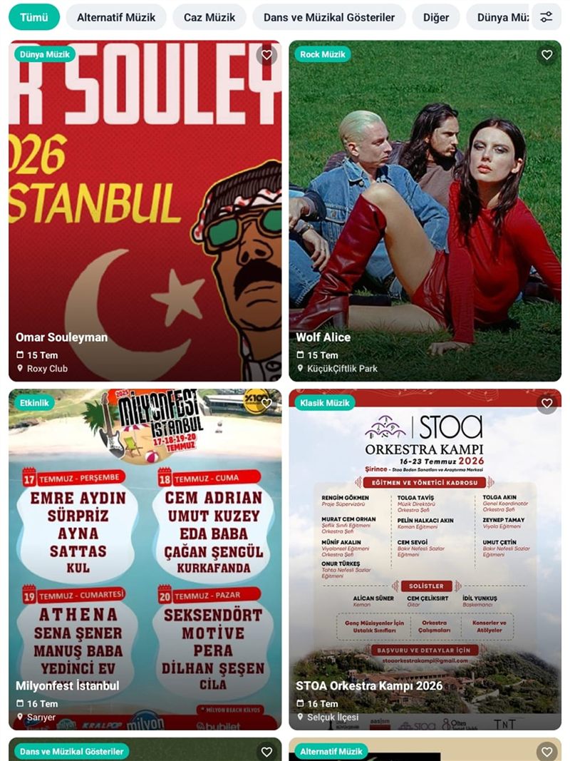 Etkinlikler ekranı