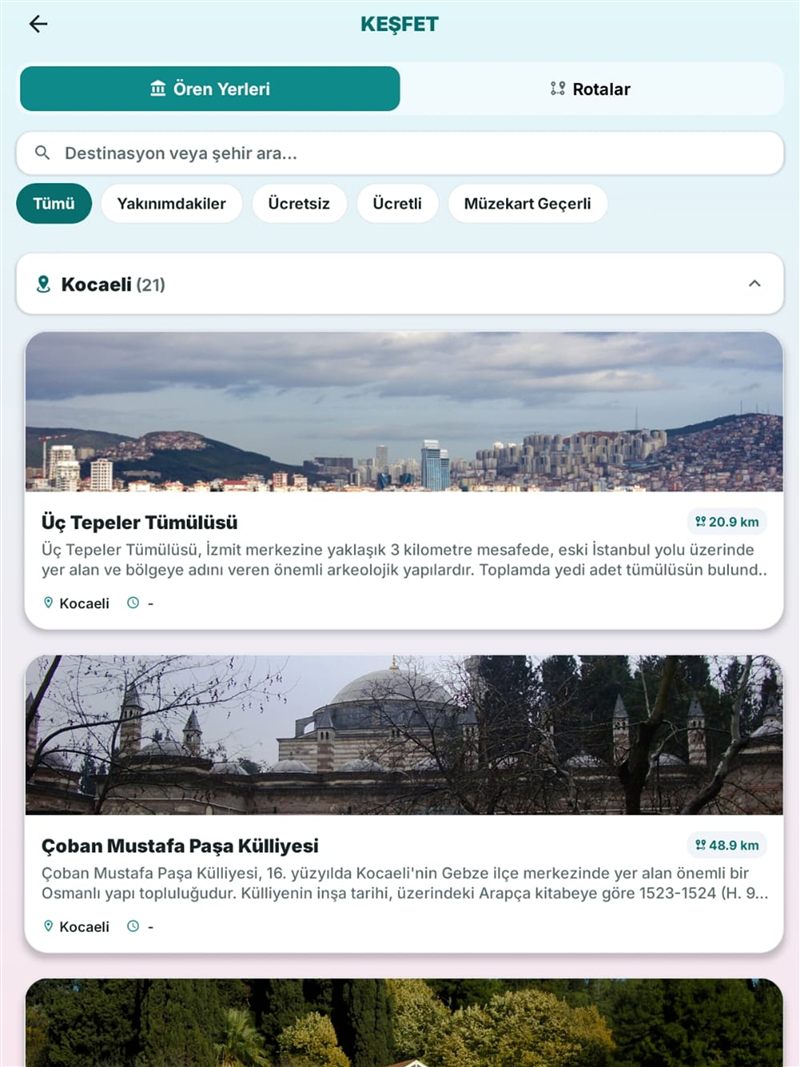 Destinasyonlar ekranı